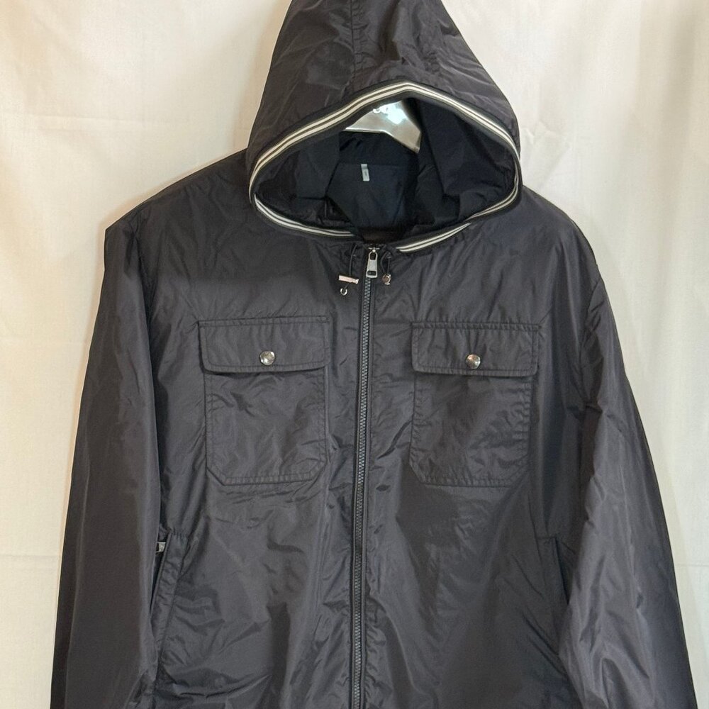 NWOT Moncler Men's Hooded Full Zip Rain Jacket / Windbreaker - Black - Size 7